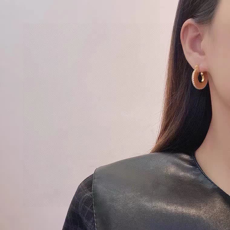 Bottega Veneta Elegant Gold Hoop Earrings with Diamond Accents